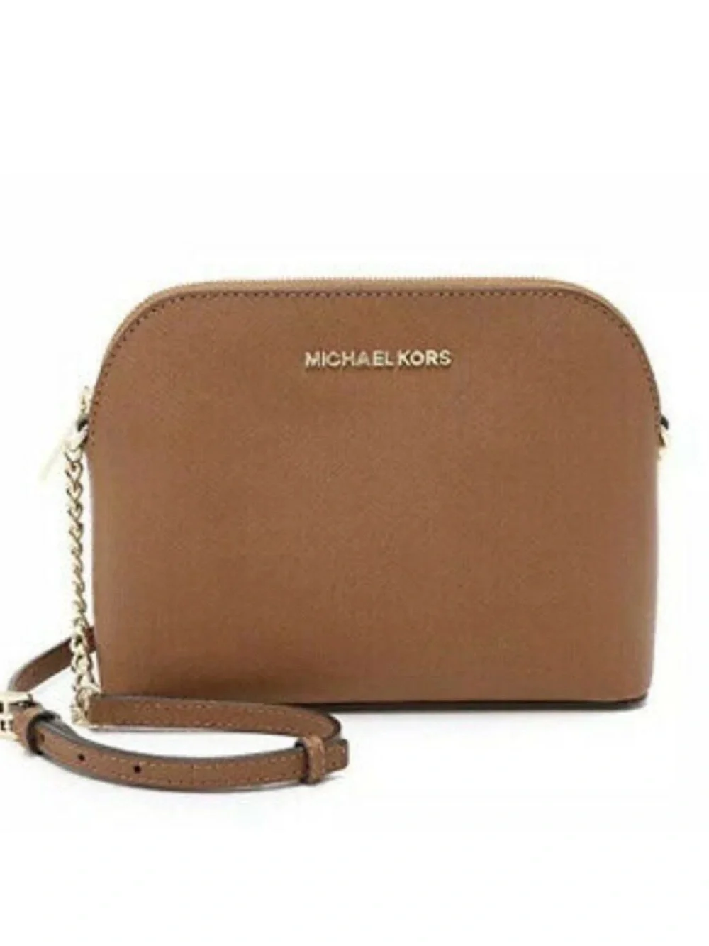 Michael Kors Jet Set Leather Dome Crossbody Bag in Brown with Gold Hardware